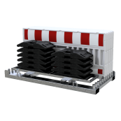 SET | with 10 panel fences | and 11 base plates | on storage and transport traverse | ohne Lampenadapter | with red/white foil, txpe RA1/A | type of barrier ULTRA white